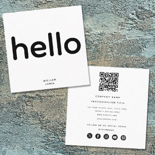 Minimal Hello QR Code Social Media Icons Quadratische Visitenkarte