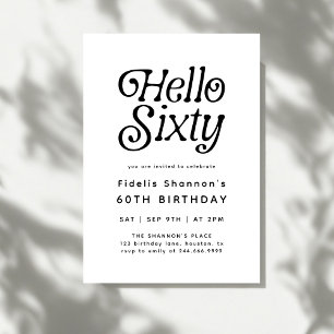 Minimal Hello Sixty Moderner Retro 60. Geburtstag Einladung