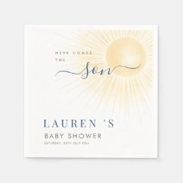Minimal Here Comes The Son Boy Baby Shower Party Serviette