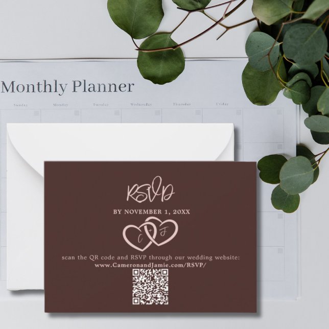 Minimal-Herz-QR-Code HochzeitsrSVP-Gehäuse Mitteilungskarte (Minimal Hearts Red QR Code Wedding RSVP Enclosure Note Card)