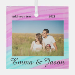 Minimal hinzufügen Sie Ihren Namen Foto Jahr Wasse Ornament Aus Glas