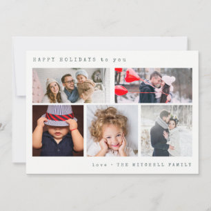 Minimal Holiday Foto Collage   Green Gingham Feiertagskarte