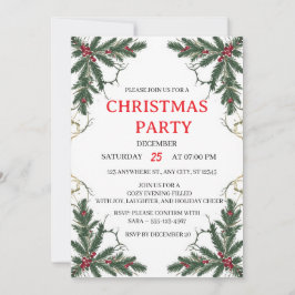 Minimal Holiday Greenery Party Invitation Einladung
