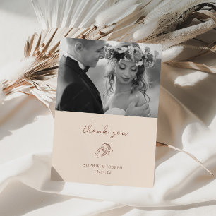 Minimal Horseshoe   Neutral Brown Wedding Foto Dankeskarte