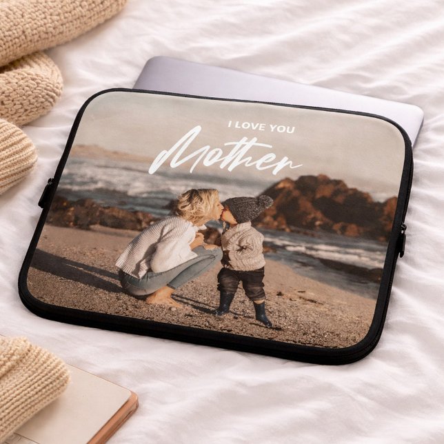 Minimal I Liebe Sie Mutter Foto ersetzen Geschenk Laptopschutzhülle (Mother’s Day | Modern Minimalist Photo Gift Laptop Sleeve, Moms Day, Womens Laptop)