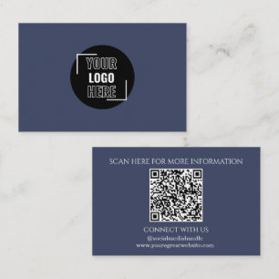 Minimal Ihr Logo hier Navy Blue QR Code Visitenkarte