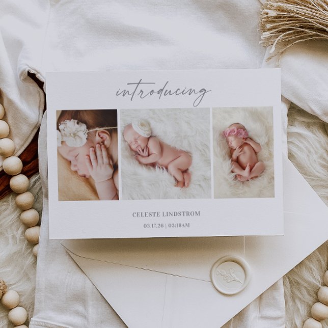 Minimal Introducing Baby Photo Announcement Card Einladung (Von Creator hochgeladen)