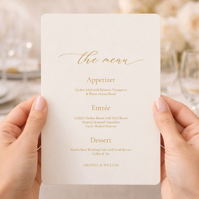 Minimal Ivory Wedding Menu with Calligraphy Header Einladung (Von Creator hochgeladen)