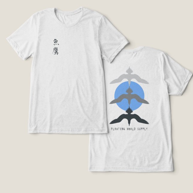 Minimal Japanese Fish Hawk Ukiyo-e Style OffWhite Tri-Blend Shirt (Design Vorderseite & Rückseite)