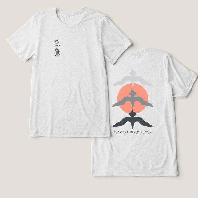 Minimal Japanese Fish Hawk Ukiyo-e Style Offwhite Tri-Blend Shirt (Design Vorderseite & Rückseite)