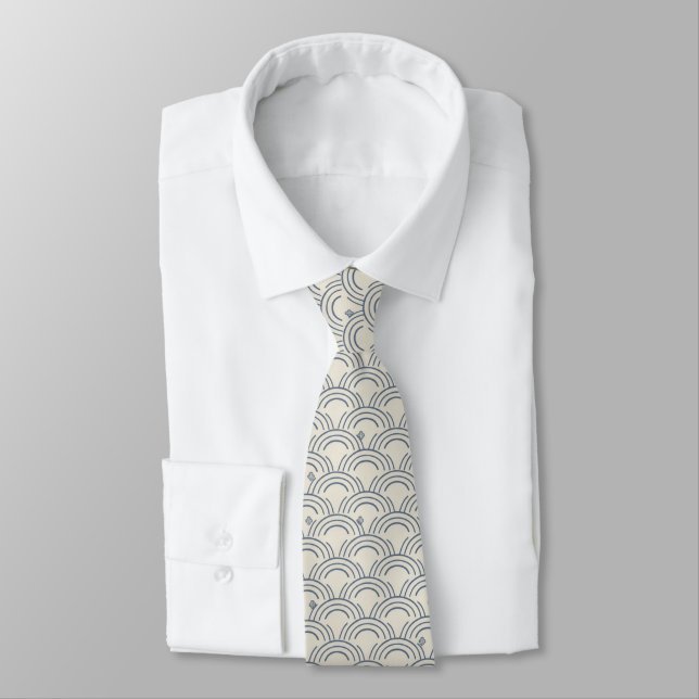 Minimal Japanese Pattern Necktie – Seigaiha Design Krawatte (Gebunden)