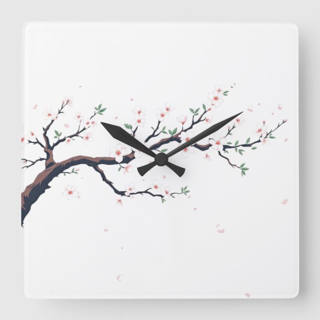 Minimal Japanese Tree Branch Quadratische Wanduhr (Vorderseite)