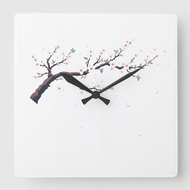 Minimal Japanese Tree Branch Wall Clock Quadratische Wanduhr (Vorderseite)