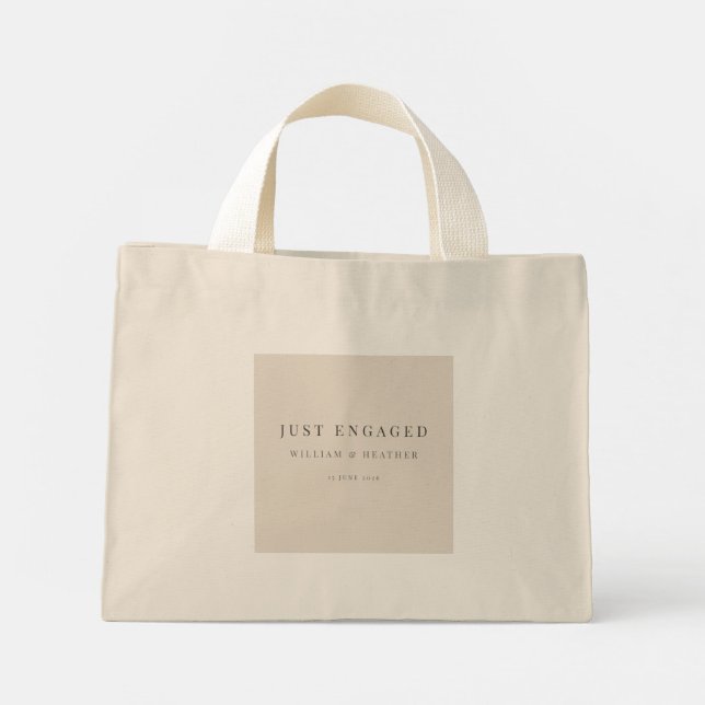Minimal Just Engaged Tote Bag | Natural Linen Mini Stoffbeutel (Rückseite)