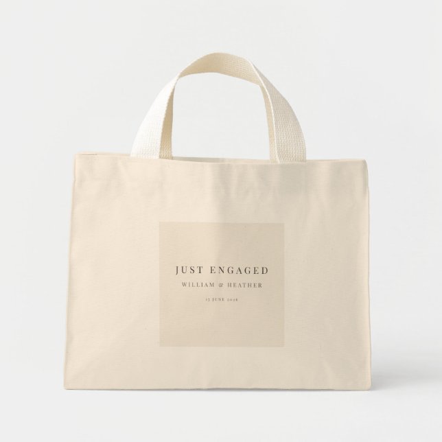 Minimal Just Engaged Tote Bag | Warm Ivory Mini Stoffbeutel (Vorne)