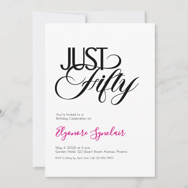 Minimal Just Fifty 50th Birthday Party Einladung (Vorderseite)