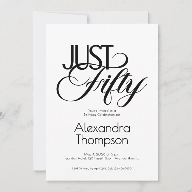 Minimal Just Fifty 50th Birthday Party Einladung (Vorderseite)