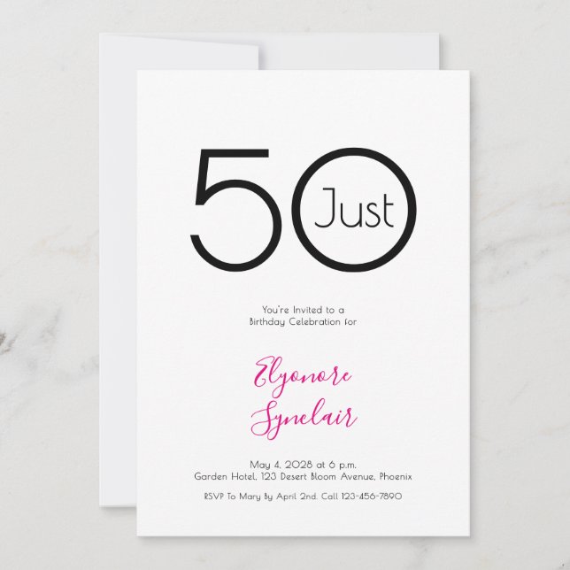 Minimal Just Fifty 50th Birthday Party Invitation Einladung (Vorderseite)