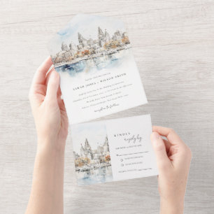 Minimal Kansas City Missouri Wassercolour Wedding All In One Einladung