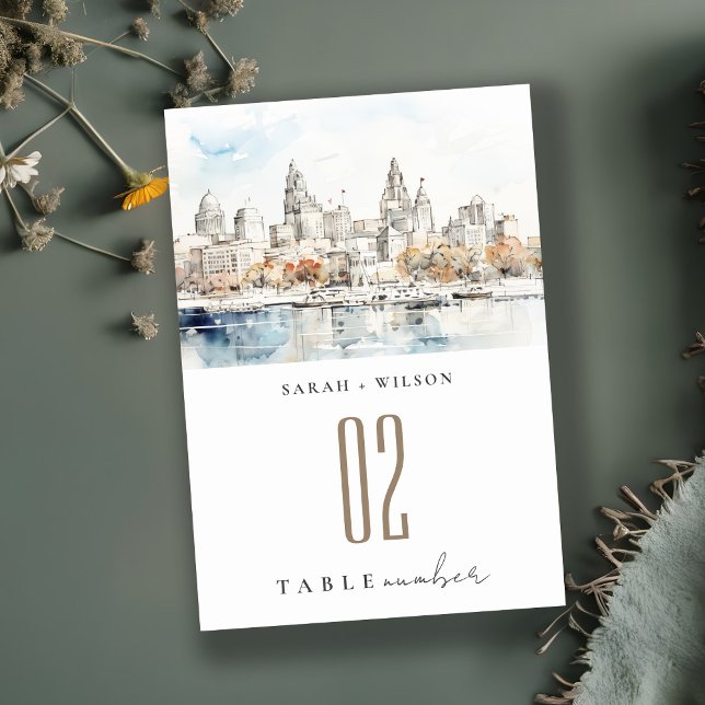Minimal Kansas City Missouri Wassercolour Wedding Tischnummer (Von Creator hochgeladen)