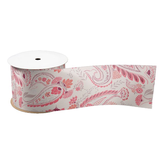 Minimal klassisch Moderne Blush Rosa Rot Paisley Satinband (Spule)