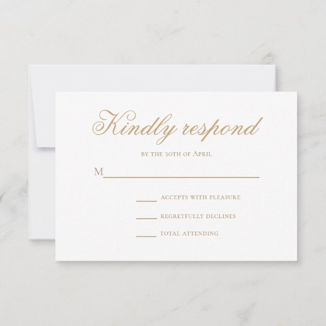 Minimal klassisch stilvolle Gold-Script-Hochzeit R RSVP Karte (Rückseite)