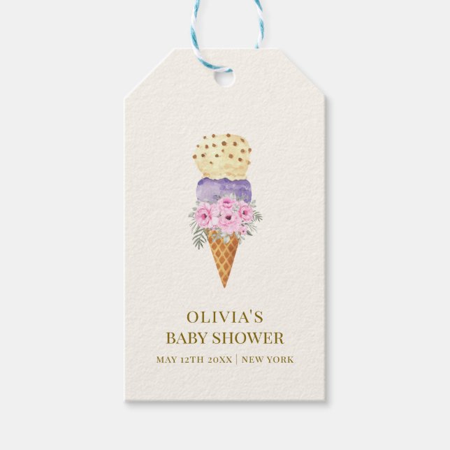 Minimal kleine Blume Scoop Ice Cream Baby Dusche Geschenkanhänger (Vorderseite)