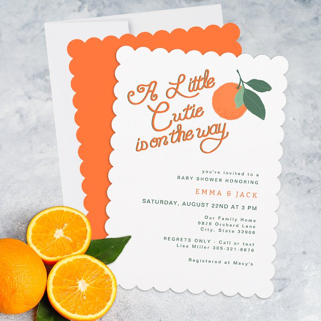Minimal Kleine Süsse Clementine Babydusche Einladung (Modern Little Cutie Baby Shower Invitation)