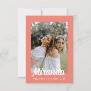 Minimal Korallenrosa Foto Bridesmaid Vorschlag Car Einladung