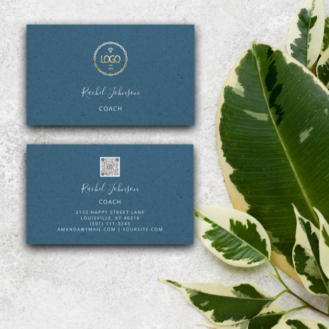 Minimal Kraft Elegant Couch Therapist Blue Logo Visitenkarte (Minimal Kraft Elegant Couch Therapist Logo Blue Business Card)