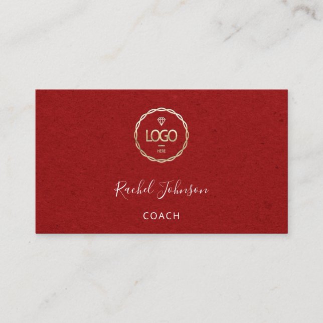 Minimal Kraft Elegant Couch Therapist Rotes Logo Visitenkarte (Vorderseite)