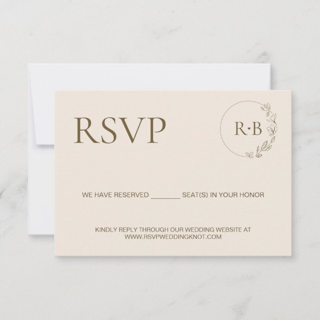 Minimal Kranz Monogram Cream Erd Ton Hochzeit RSVP Karte (Vorderseite)