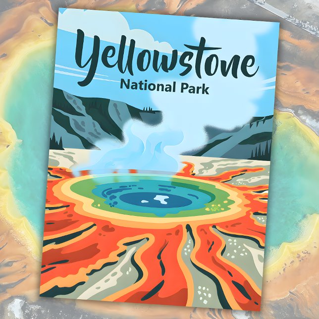 Minimal kühne Retro Yellowstone Rainbow Hot Spring Postkarte (Minimal Bold Retro Yellowstone Rainbow Hot Spring Postcard)