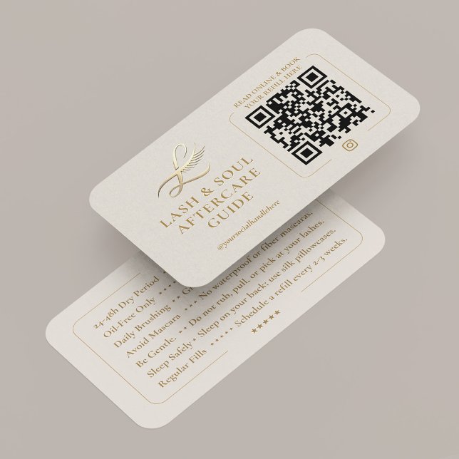 Minimal Lash Extensions Aftercare Guide Sand Card  Visitenkarte (Minimal Lash Extensions Aftercare Guide Sand Card
)