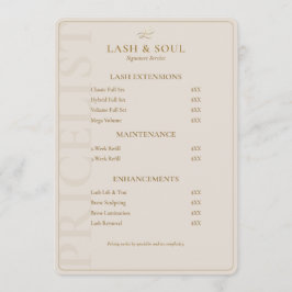 Minimal Lash Tech Sand Brows Artist Price List Menükarte