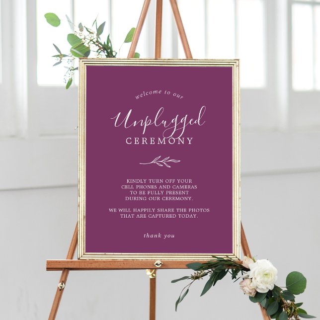 Minimal Leaf Berry Lila Unplugged Ceremony Sign Poster (Von Creator hochgeladen)