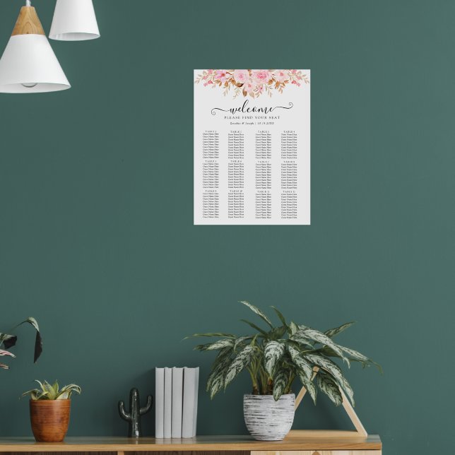 Minimal Leaf Boho Floral Wedding Chart Poster (Wohnzimmer 1)