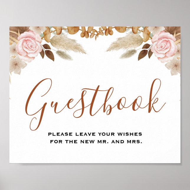 Minimal Leaf Boho Floral Wedding Gästebuch (Vorne)