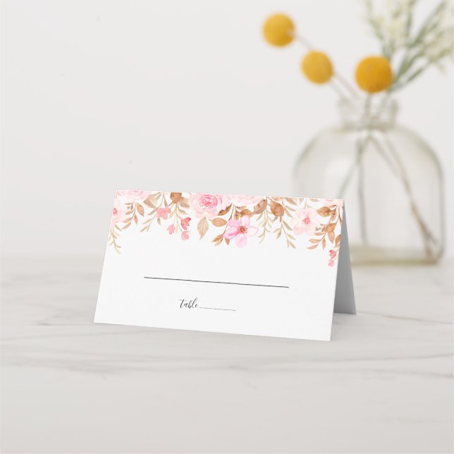 Minimal Leaf Boho Floral Wedding Platzkarte (Vorderseite)
