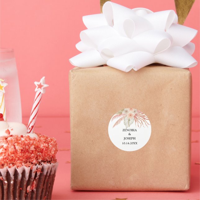 Minimal Leaf Boho Floral Wedding Runder Aufkleber (Party)