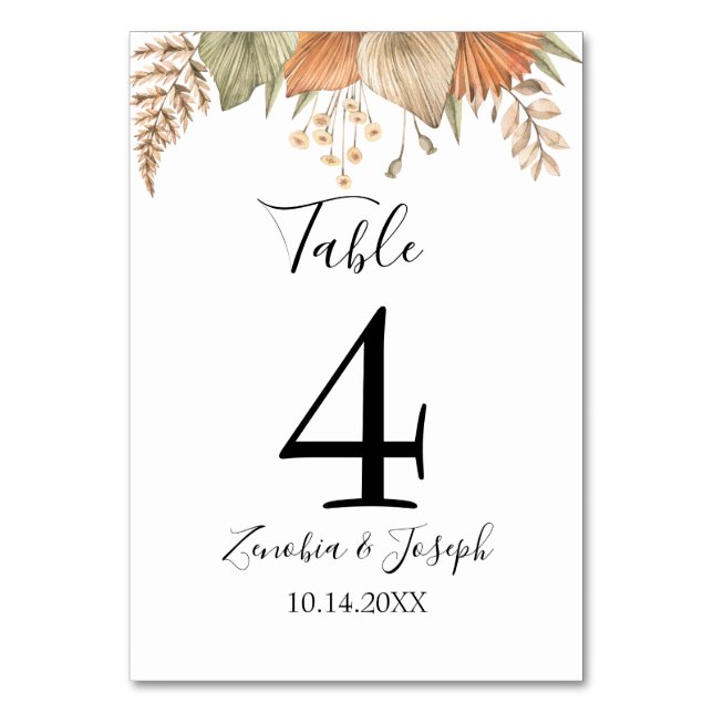 Minimal Leaf Boho Floral Wedding Tischnummer (Vorderseite)