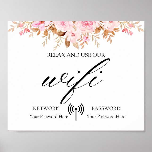 Minimal Leaf Boho Floral Wedding Wifi Poster (Vorne)