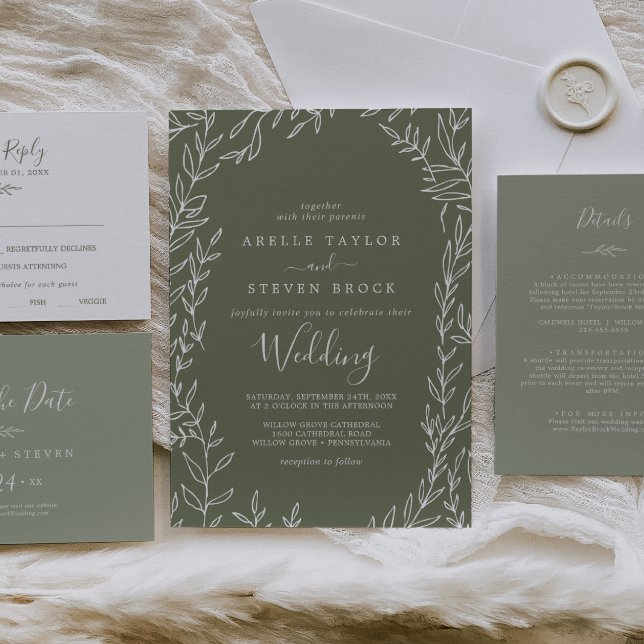 Minimal Leaf | Dark Green Wedding Einladung (Von Creator hochgeladen)