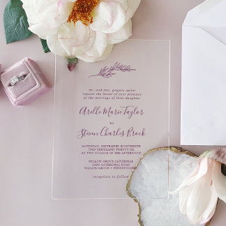 Minimal Leaf Eggplant Boho Feierliche Hochzeit der Acryleinladungen