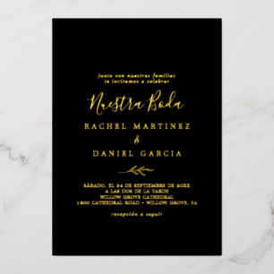 Minimal Leaf Gold Foil Black Folieneinladung