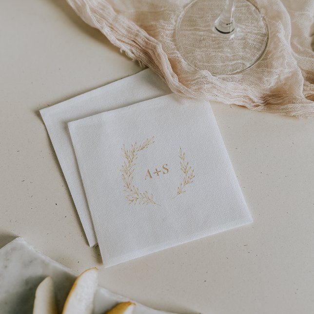 Minimal-Leaf-Gold-Foil-Monogramm-Hochzeit Servietten Mit Folie (Minimal Leaf Gold Foil Monogram Wedding Foil Napkins)