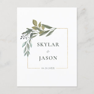 Minimal Leaf Greenery & Gold Geometric Terrarium Postkarte