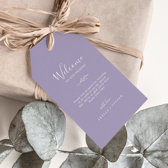 Minimal Leaf Lavender Wedding Begrüßungstags Geschenkanhänger (Von Creator hochgeladen)