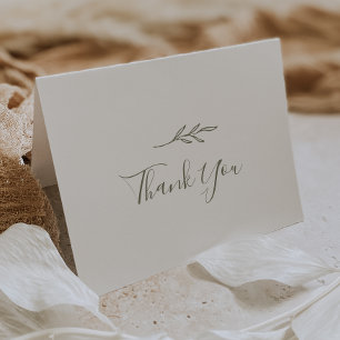 Minimal Leaf Olive Green Wedding Thank You Card Dankeskarte