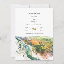 Minimal lebendige Küstenlandschaft Strand Hochzeit Einladung